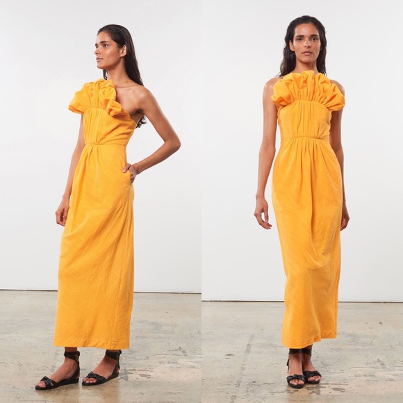 ❌SOLD❌Mara Hoffman Clareta Dress Saffron Yellow Midi - Picture 5 of 15